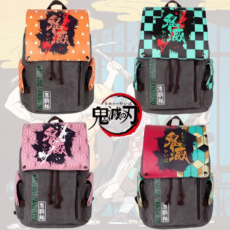Mochila escolar Demon Slayer, mochila Kamado Tanjiro, mochila Kamado Nezuko, bolsa de lona de grande capacidade, mochila