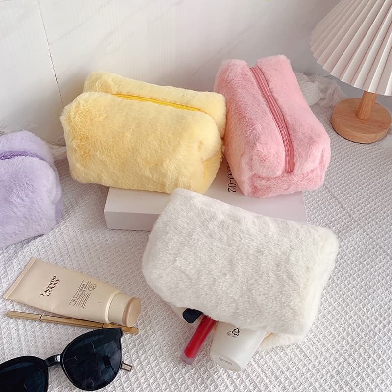 Macaron Caixa De Lápis De Pelúcia Macia Cor Grande Capacidade Saco Cosméticos Para Estudantes Papelaria