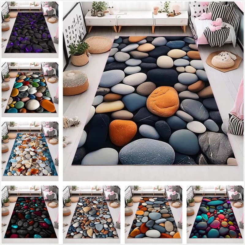 3D De Alta Definição Cobblestone Impresso Tapete , Sala De Estar , Área De Sofá , Rastejantes Para Crianças , De Chão Lavável , Absorvente E Antideslizante , Personalizável6
