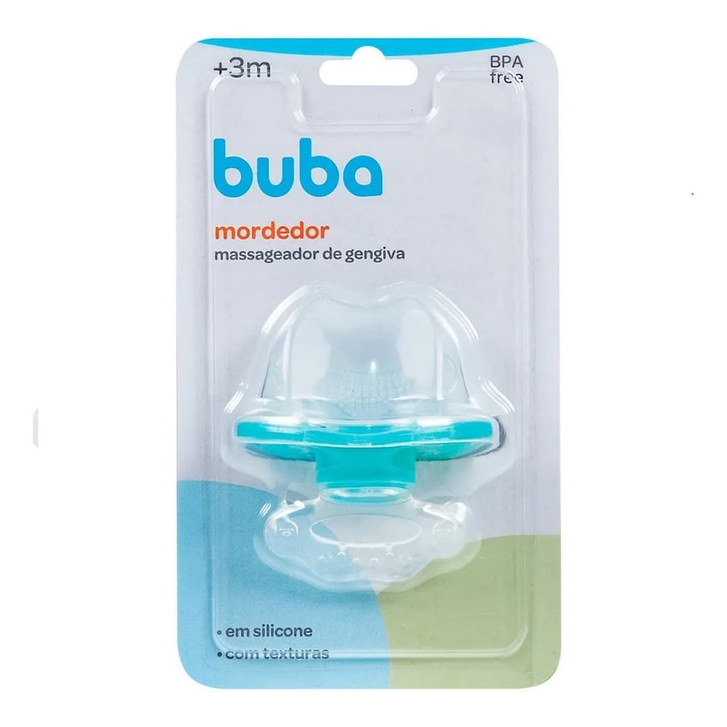 Mordedor Com Massageador De Gengiva  Azul Liso Buba + 4 Meses