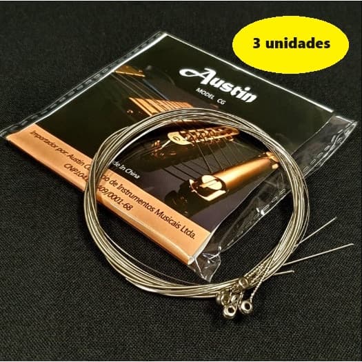 3 Unid Encordoamento Cordas p/ Guitarra Aco  - Austin CG