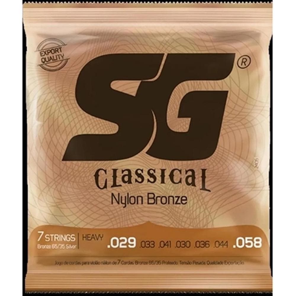 ENCORDOAMENTO SG VIOLÃO NYLON BRONZE 65/35 PRATA PESADA 7 CORDAS  0.028