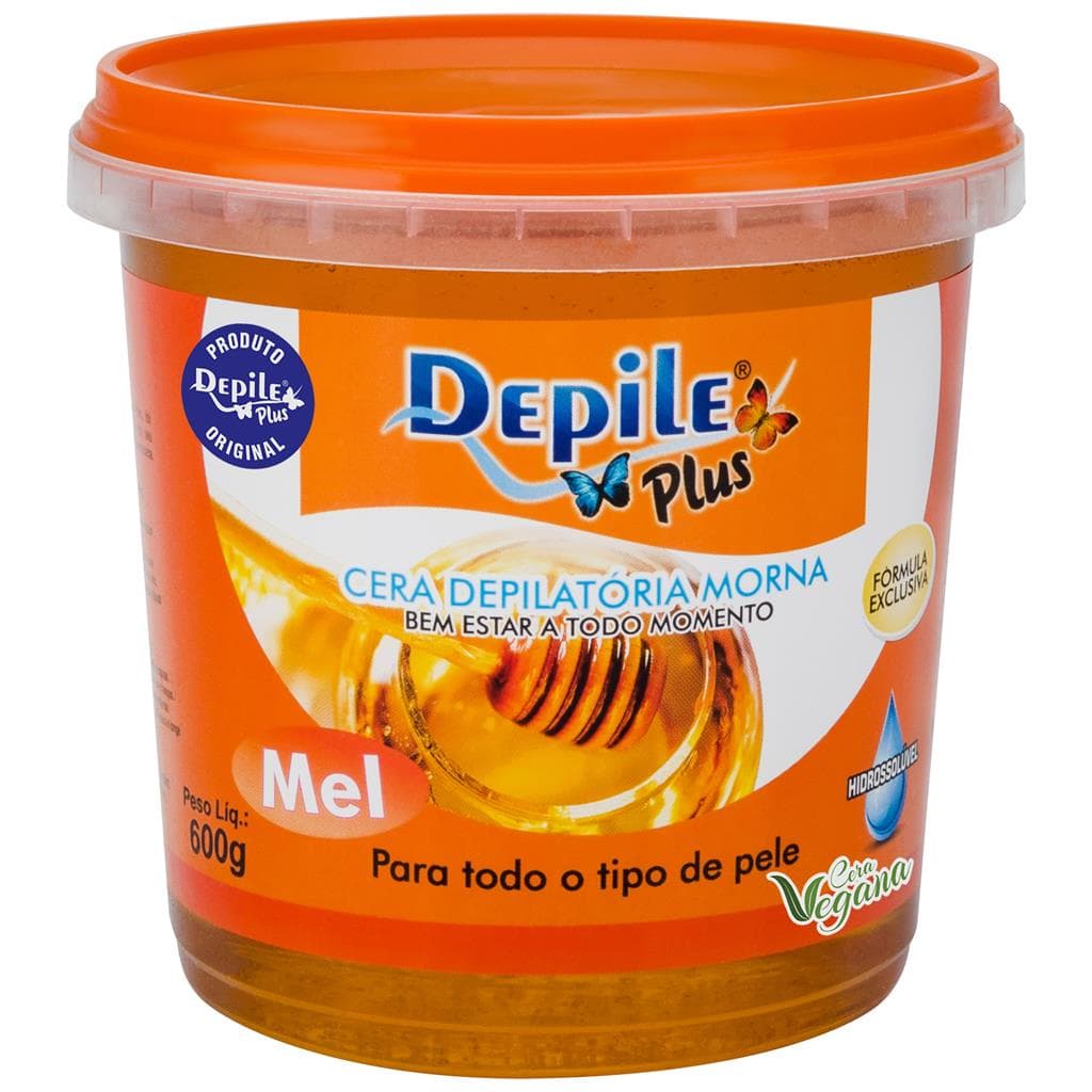 Cera Depilatória Mel Depile Plus 600g Hidrossolúvel Vegana Todos os Tipos de Pelos e Peles
