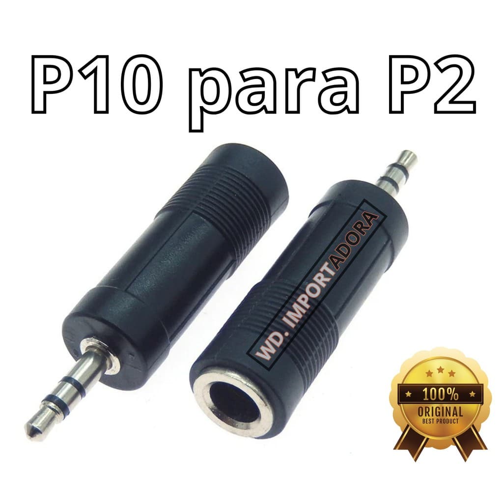Plug Adaptador P10 Estéreo para P2/J2 Jack Estéreo 2 Unidades (Par)