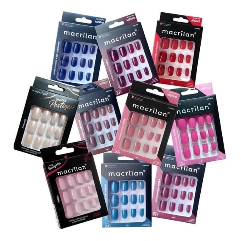 Postiças Unhas Tamanho Médio Kit Cores Diversas Macrilan - ENVIO IMEDIATO