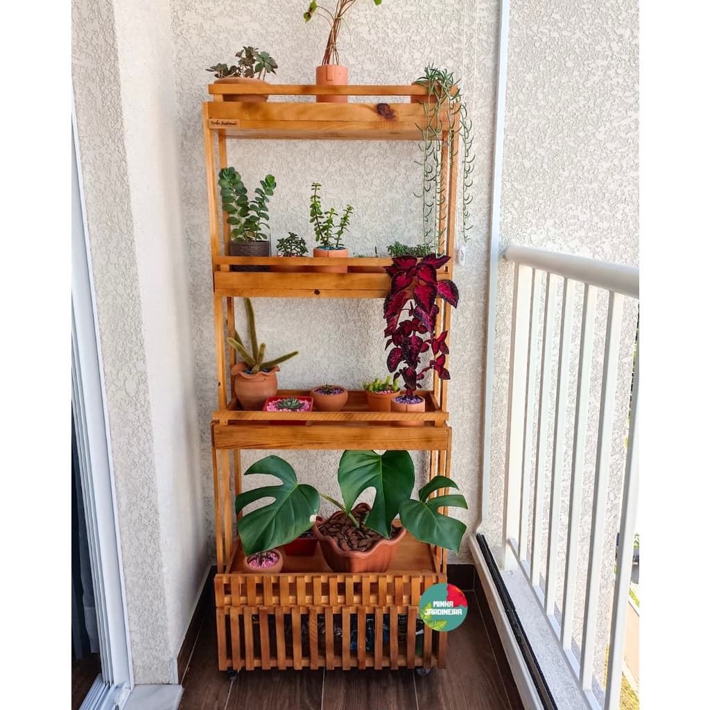 Prateleira de chão, suporte com rodinhas, jardineira P17