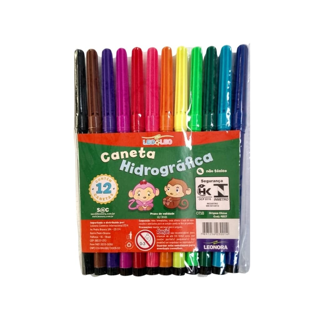 Kit Canetinhas 12 Cores Coloridas Hidrográficas Conjunto Escolar Com Tampa