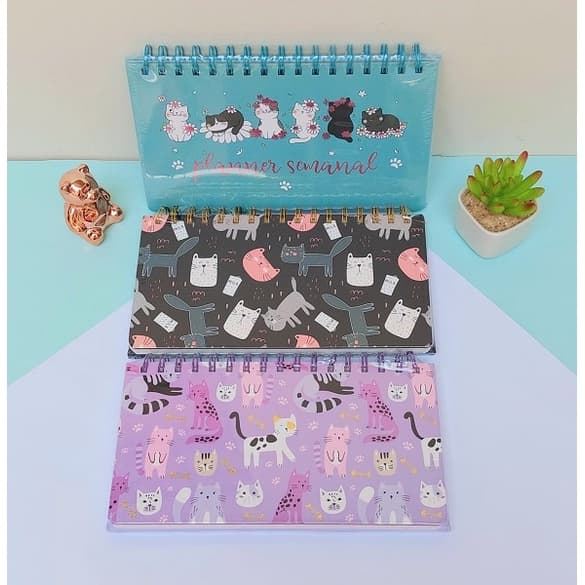 PLANNER DE MESA SEMANAL GATINHO FOFO KAWAII 24X12,5CM