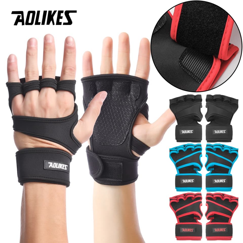 AOLIKES 1 Par Antiderrapante Luvas De Levantamento De Peso Crossfit Pulseiras Ginásio Pesos Haltere Barra Fitness Muscul