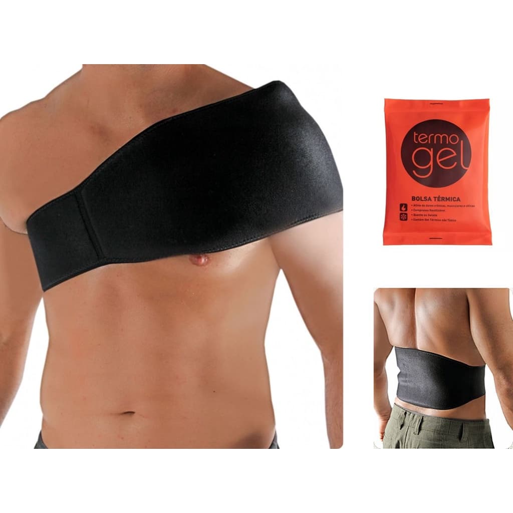 Kit Cinta Multiuso Para Bolsa Térmica Gel Abdômen e Costas Preto + Bolsa Gel