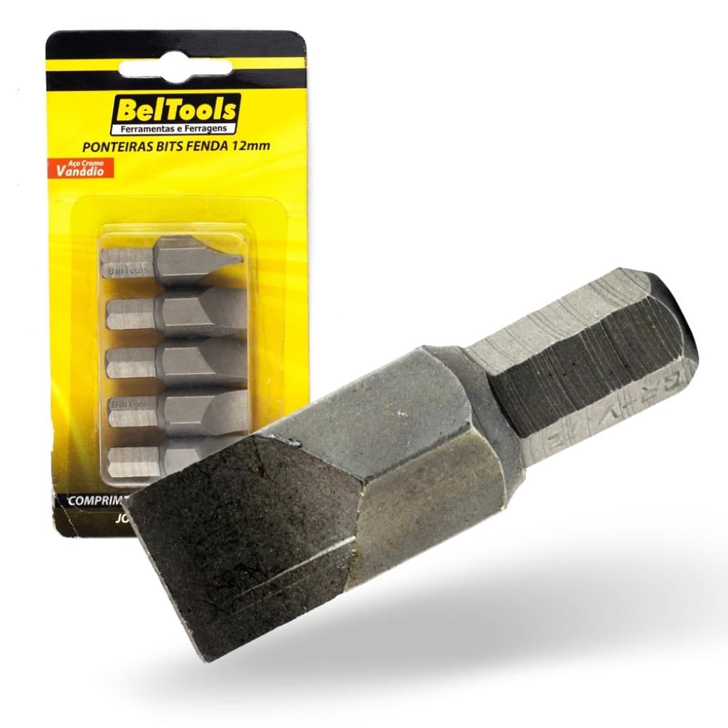 Kit 5 Ponta Bit Fenda CV 38mm x 5/16 x 12mm Beltools