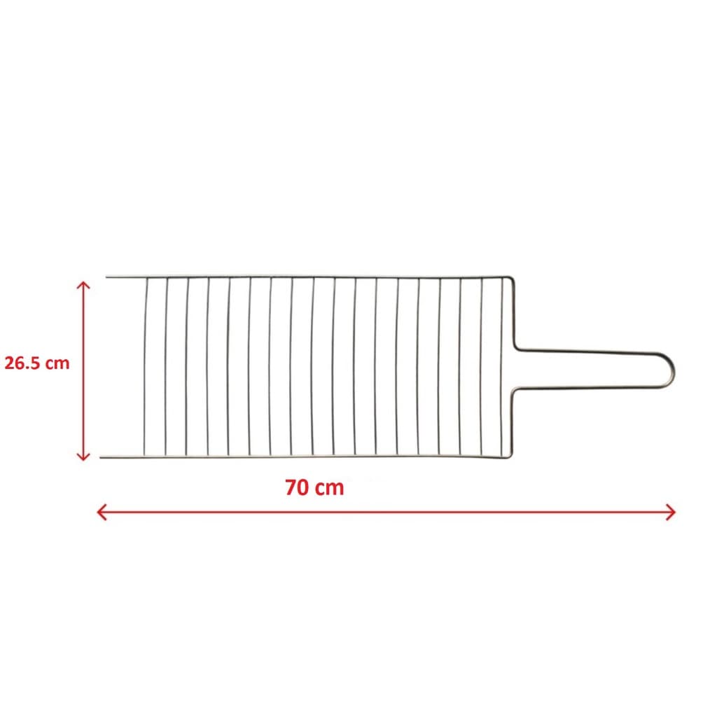 Grelha Unica para Churrasqueira Churrasco Feito em Aço Carbono p/ Peixes Frango Linguiça Carnes 70cm x 26,5cm  Niquelado