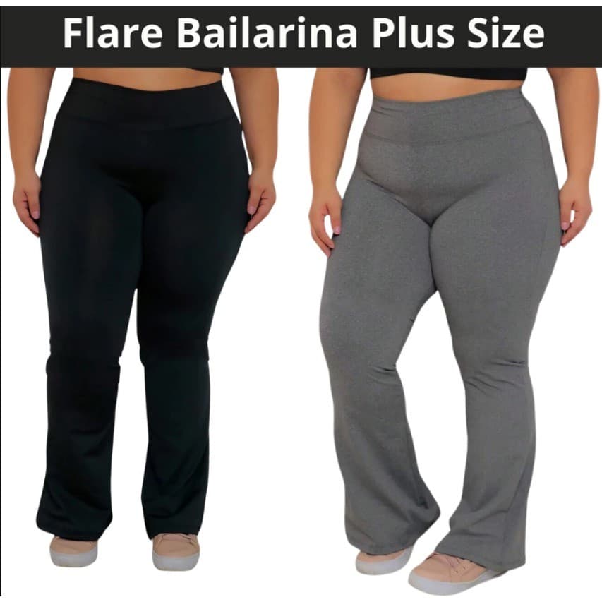 Calça Legging Flare Bailarina Plus Size Feminina Zero Transparência Cintura Alta G1 ao G3