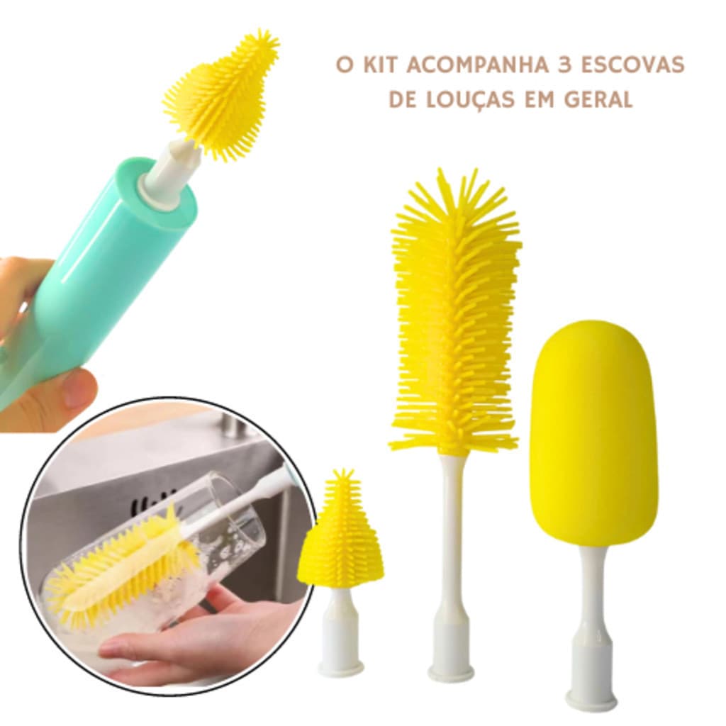 Novo conjunto de escova elétrica de limpeza com escova para mamadeiras de bebê, escova de copo com cabo longo