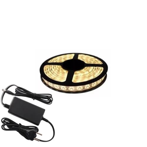 Fita Led 5050 ranco Quente 3000K 5 metro Com Silicone prova D’água com fonte 12v