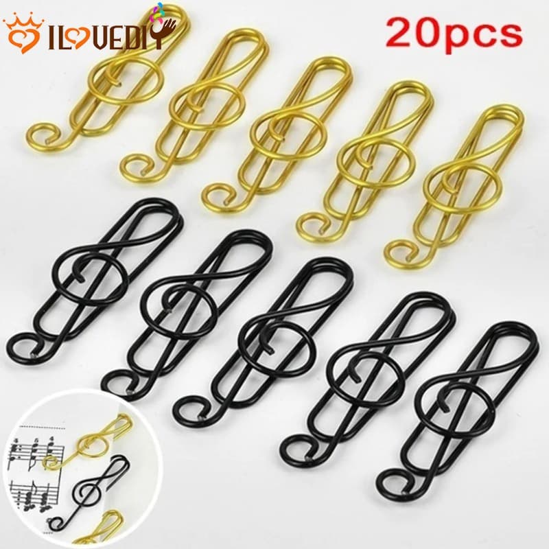 [Destaque] 20 Pcs Bilhetes Grampos Fotográficos/Porta-Livros Criativos/Encadernador De Cadernos Simples/Clip De Papel Para Notas Musicais Metálicas/Papelaria Estudantes/Material De Escritório Escolar