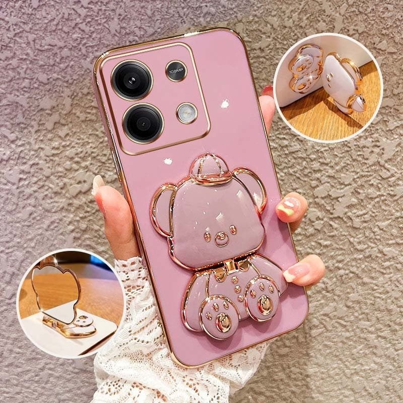 Capa De Proteção Para Telefone À Prova De Choque Xiaomi Redmi Note 13 Pro 4G 5G Note 13 Pro Plus Note 13 Pro+ Note 13R Pro 5G Poco M6 Pro 4G Poco X6 5G X6 Neo Cute 3D Hatted Baby Bear Stand