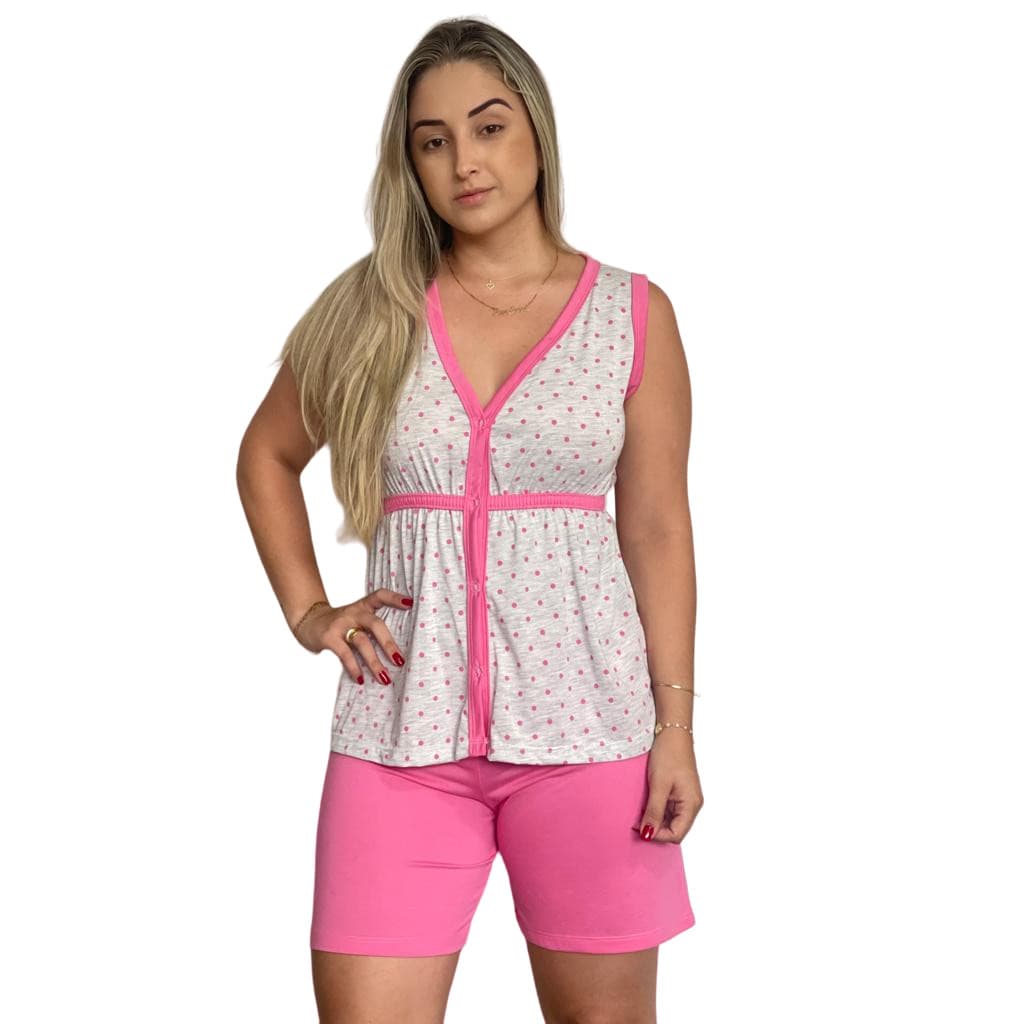 Pijama Feminino Regata Aberto Botões Amamentação Cirurgico