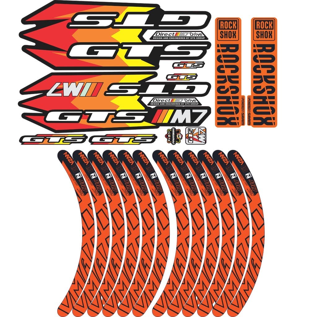 KIT Adesivo GTS M7 Amarelo e Laranja + Adesivo Vmaxx + Garfo