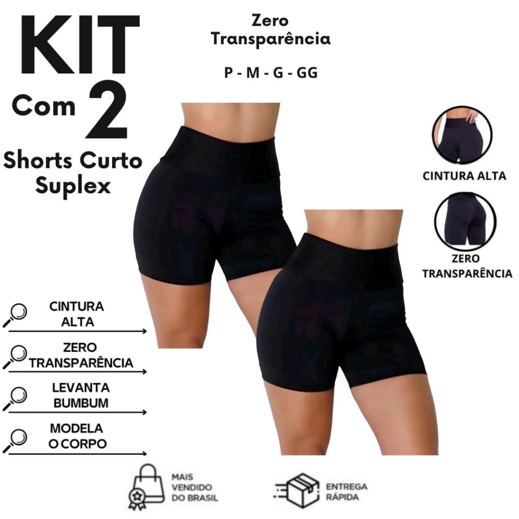 Kit C/2 Shorts Legging Suplex Curto Short Cintura Alta Zero Transparencia Fitness Academia Dia a Dia
