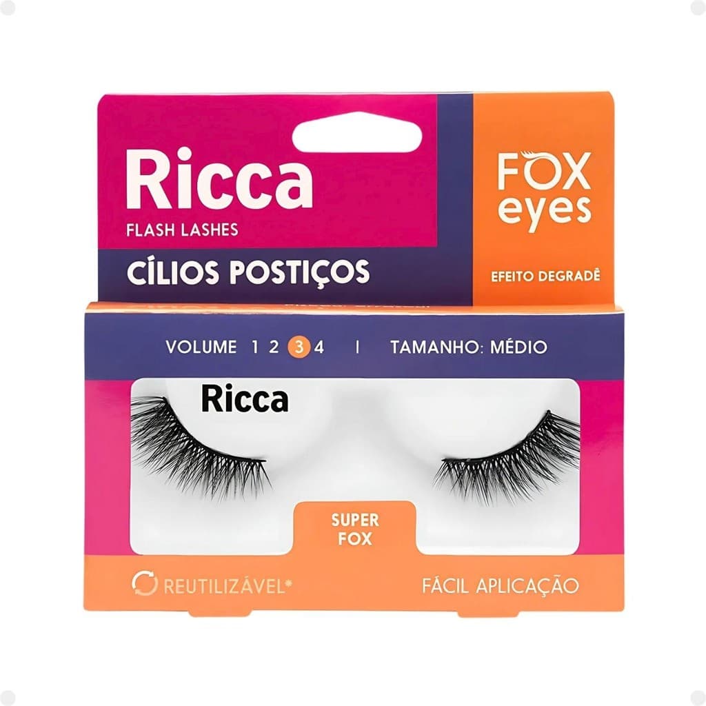 Cílios Postiços Ricca Belliz Fox Eyes Super Fox Vol:3 Médio Cód.2696