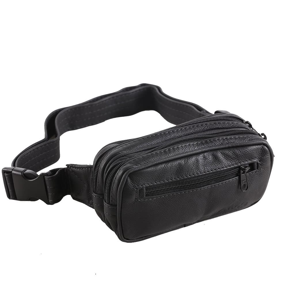 Pochete Bolsa de Cintura - Couro - A21 - Preta