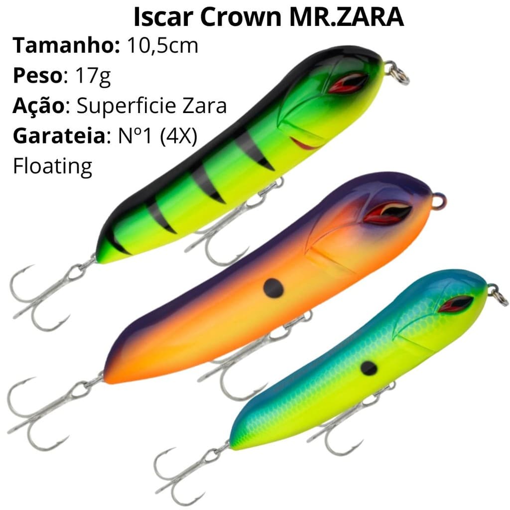 Isca artificial pesca de Superfície Crown MR.Zara 10,5cm 17g Tucunaré Traira
