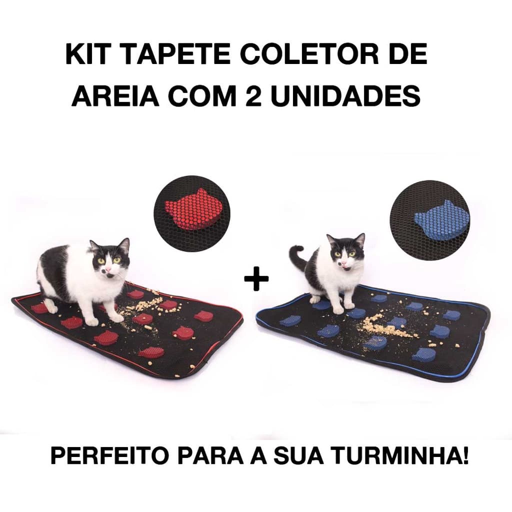 KIT TAPETE COLETOR DE AREIA PARA GATOS C/  2 UN VERMELHO E AZUL