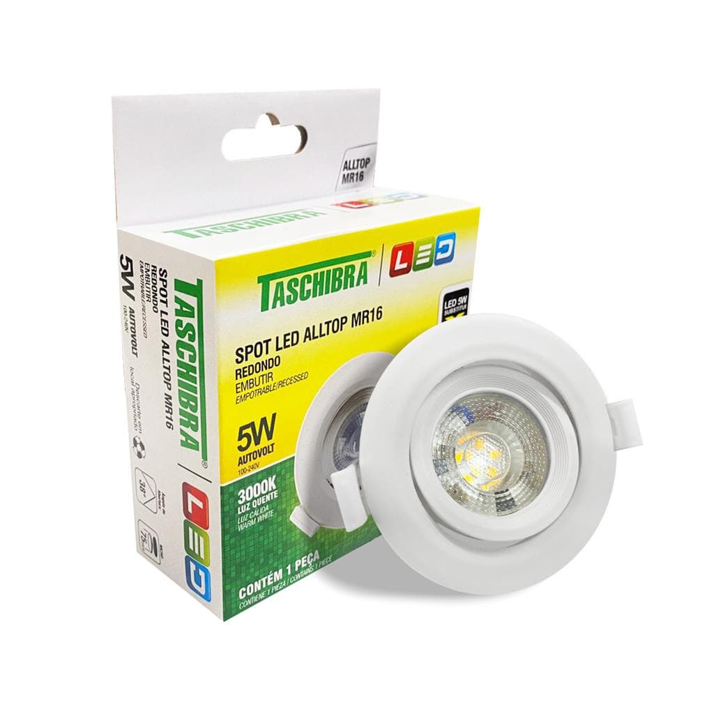 Spot Embutir Redondo Alltop Led Mr16 5W Taschibra 3000K