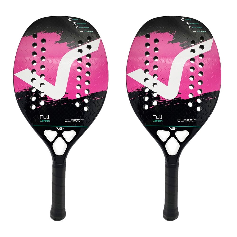 Kit com 2 Raquetes de Beach Tennis Classic Full Carbon Rosa VG Plus