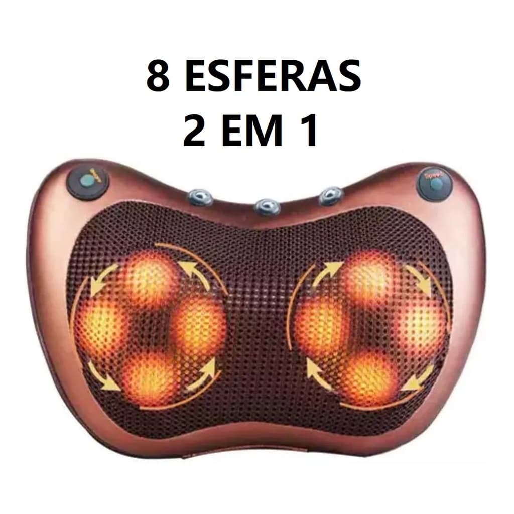 Massageador 8 Bolas Almofada Shiatsu Lombar Pescoço Veicular E Casa Pés Perna Costa 12V/110V