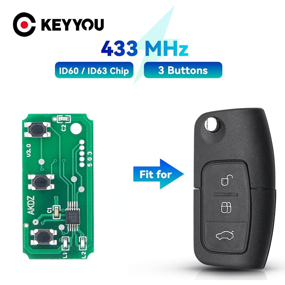 433mhz Controle Remoto Da Chave Do Carro 3 Botões Para O Ford Focus 2 3 Mondeo Fiesta Placa De Circuito Eletrônico