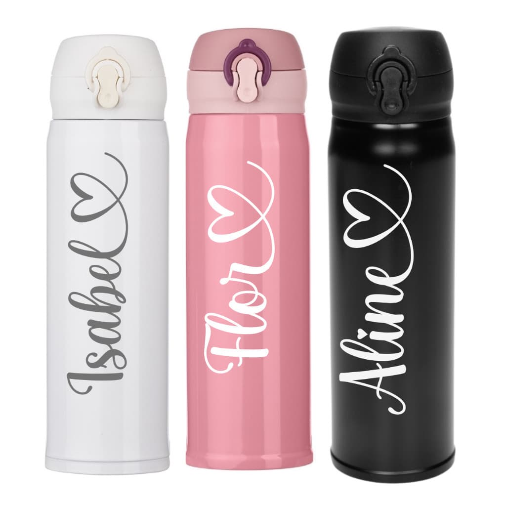 Garrafa Térmica Personalizada ( 400 Ml ) Com Coração No Nome.