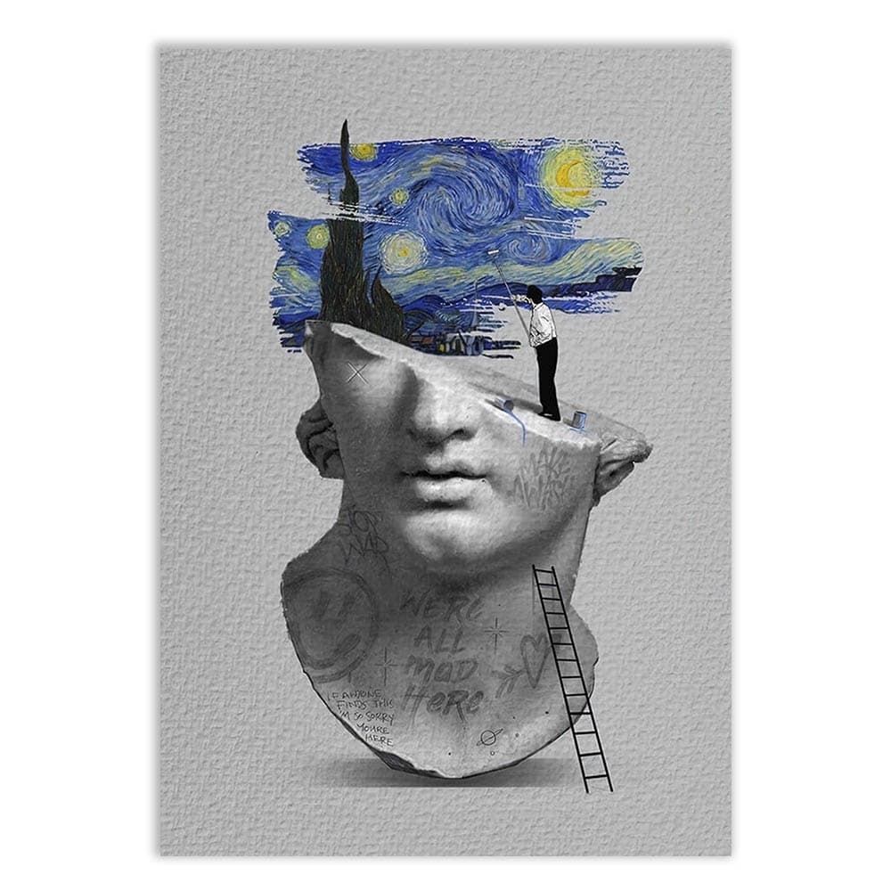 Placa Decorativa A3 Arte Michelangelo X Van Gogh Tumblr