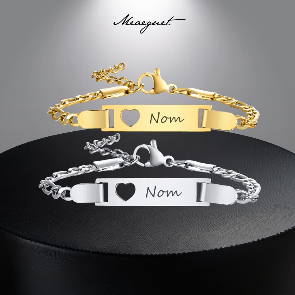 Pulseira De Nome Personalizado Meaeguet Coração Inoxidável Para De Bebê Gravável