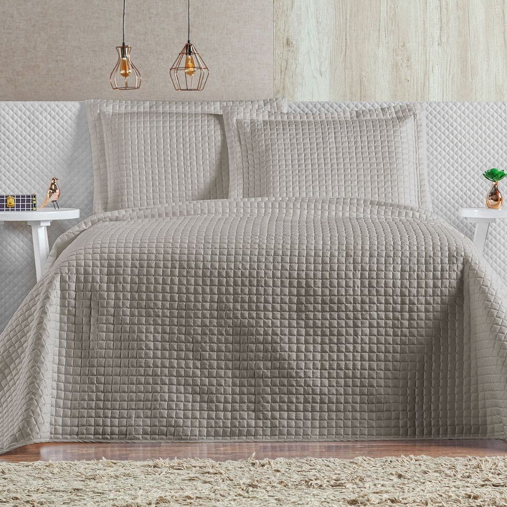 Cobre Leito Queem Colcha Com Porta Travesseiro Premium Matelado Dupla Face Casal Queen Plata
