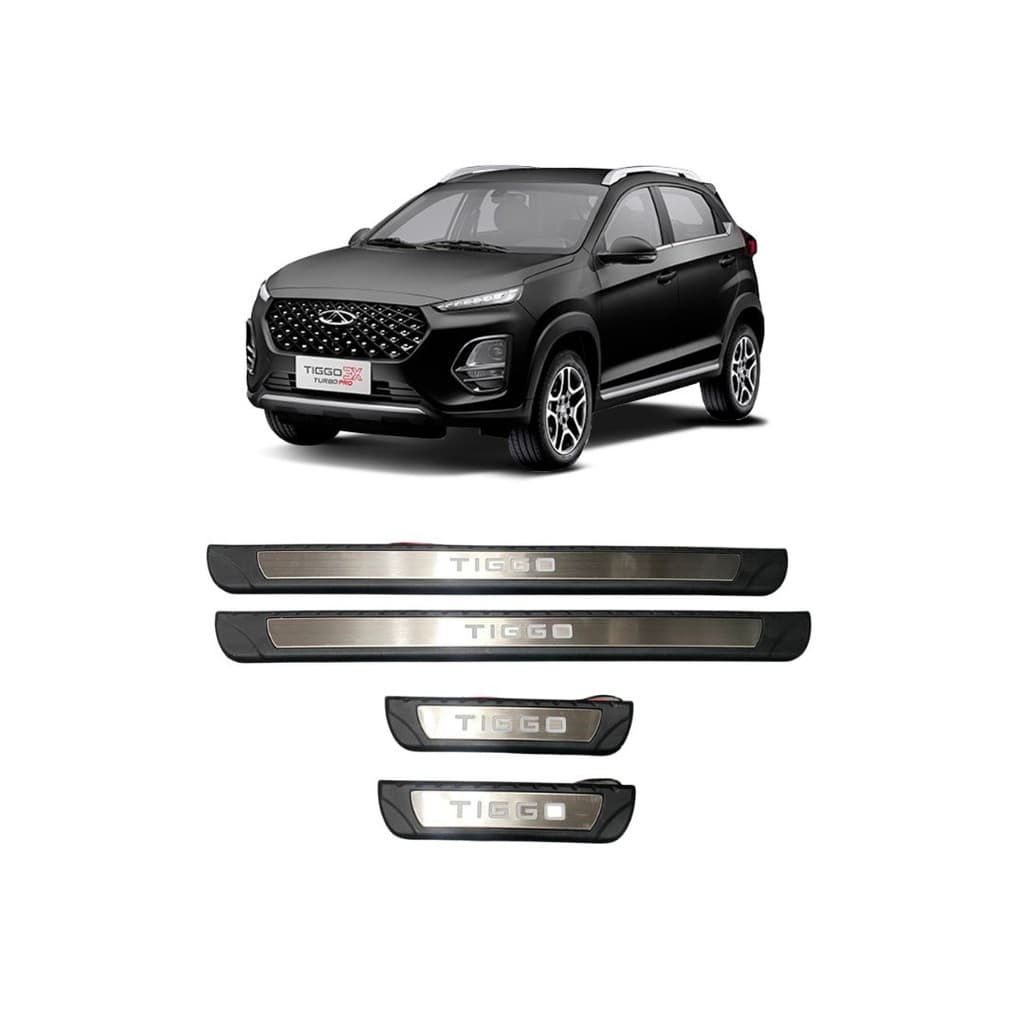 Kit Soleira 4 Portas Led Azul Aço Inox Tiggo 2019