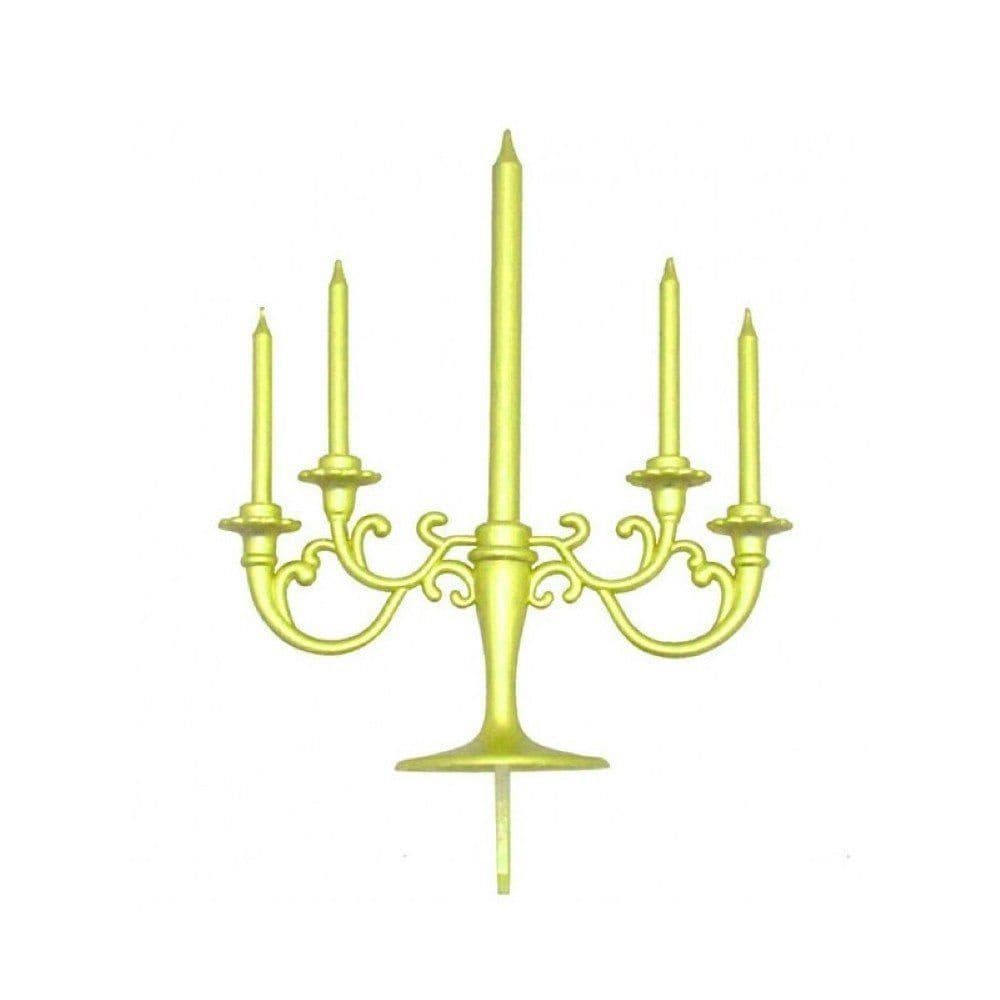 Vela Temática Castiçal Dourada Com 5 Velas Silver Plastic