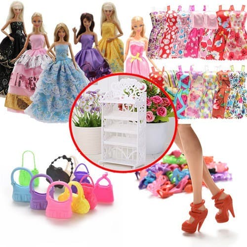 Kit P/ Bonecas Acessórios Vestidos De Princesa Festa Sapatos