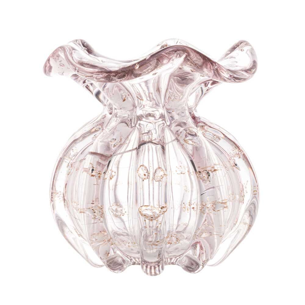 Vaso Murano Vidro Italy Rosa Claro e Dourado Wolff 10x11cm