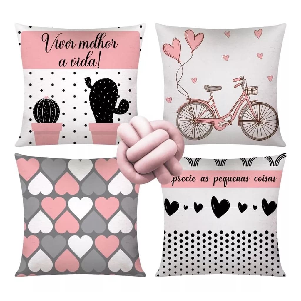 Kit C/ 4 Almofadas Cheias Decorativas + 1 Almofada De Nó