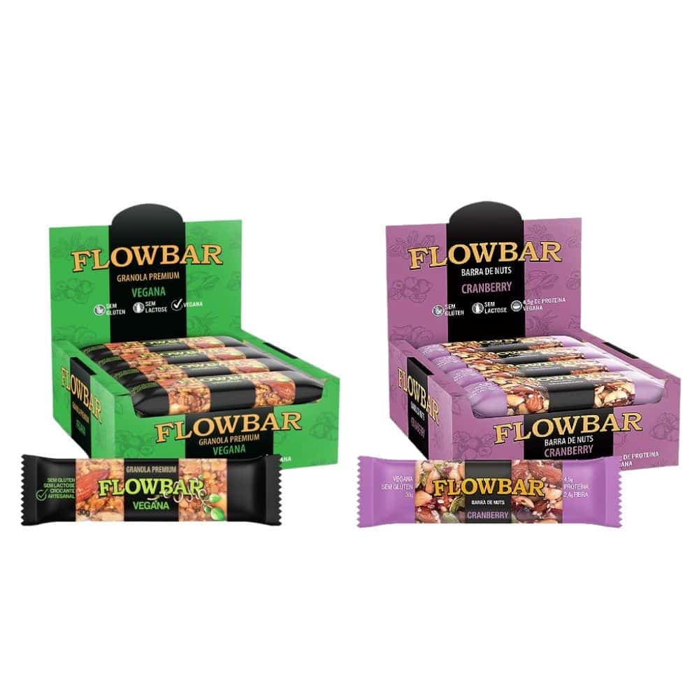 Kit 24 Barrinhas Nuts Granola Vegana e Cranberry Flowbar
