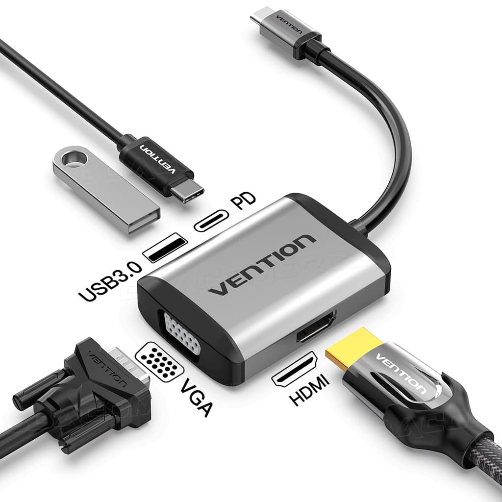 Adaptador Hub Macbook Pro Air 4x1 Usb-c Hdmi VGA PD USB 3.0