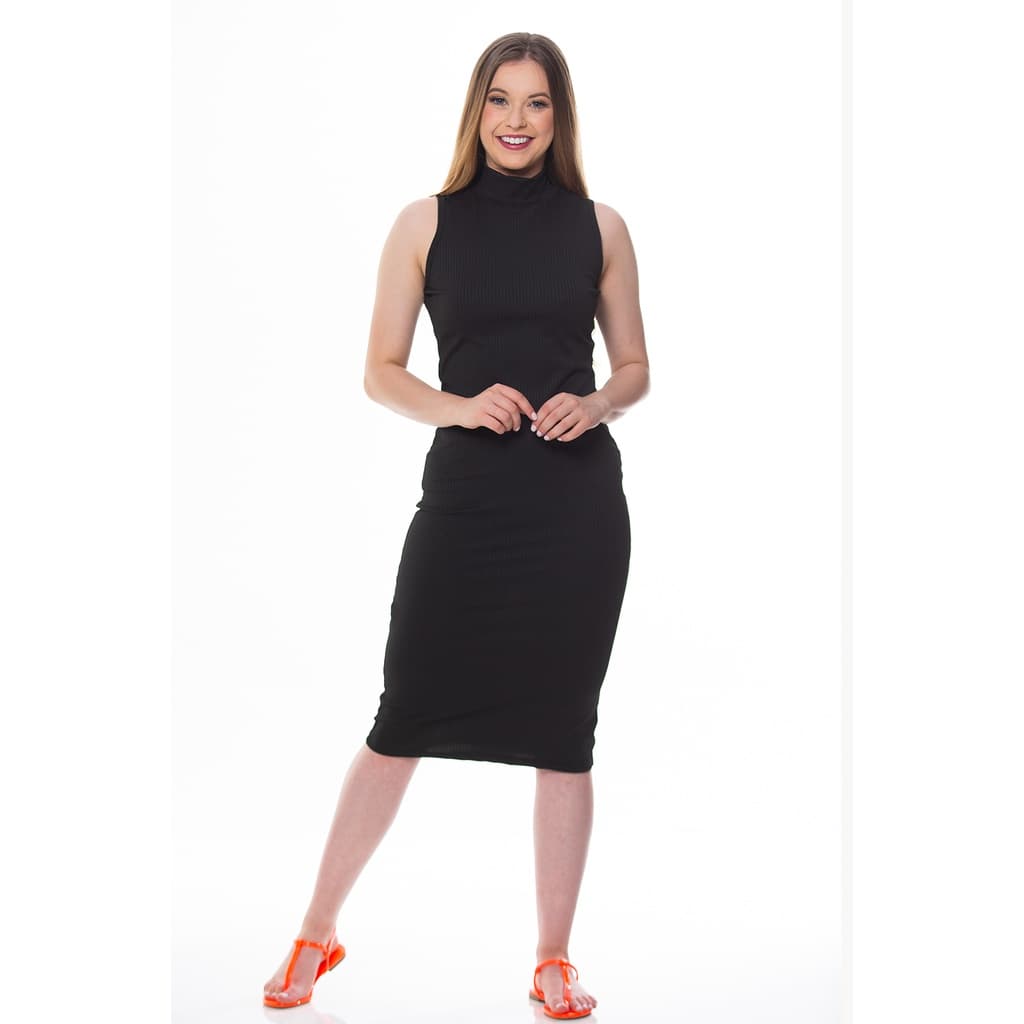 Vestido Canelado Regata Gola Alta Zipituka 974 Preto
