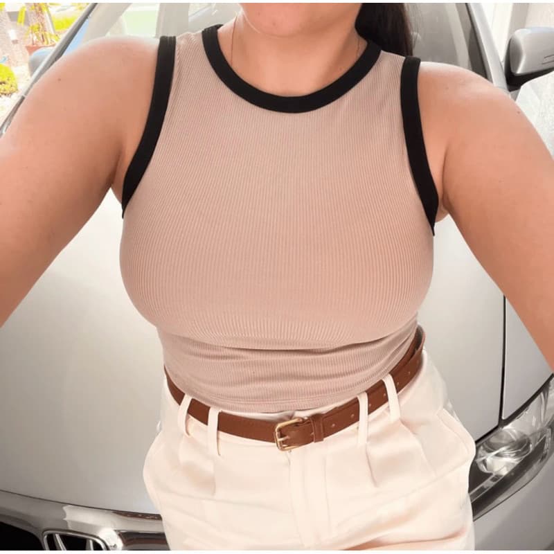 Regata Feminina Básica Canelada Bicolor  do P ao Plus Size