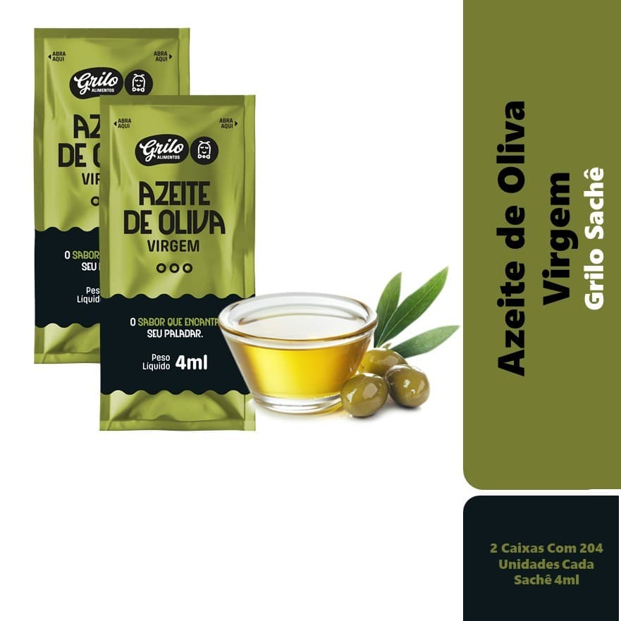 Azeite Virgem Em Sachê Grilo Alimentos - 2 Caixas Cada Caixa Com 204 Unidades Sachê De 4ml