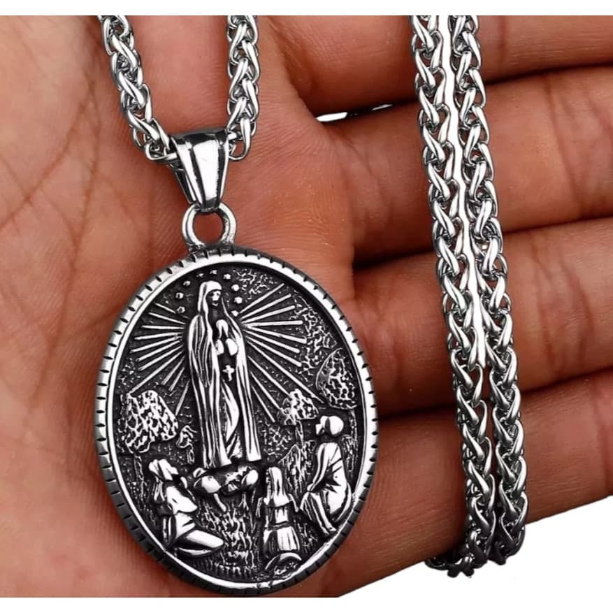 Cordão Com Pingente Em Aço Inox Virgem Maria Nossa Senhora