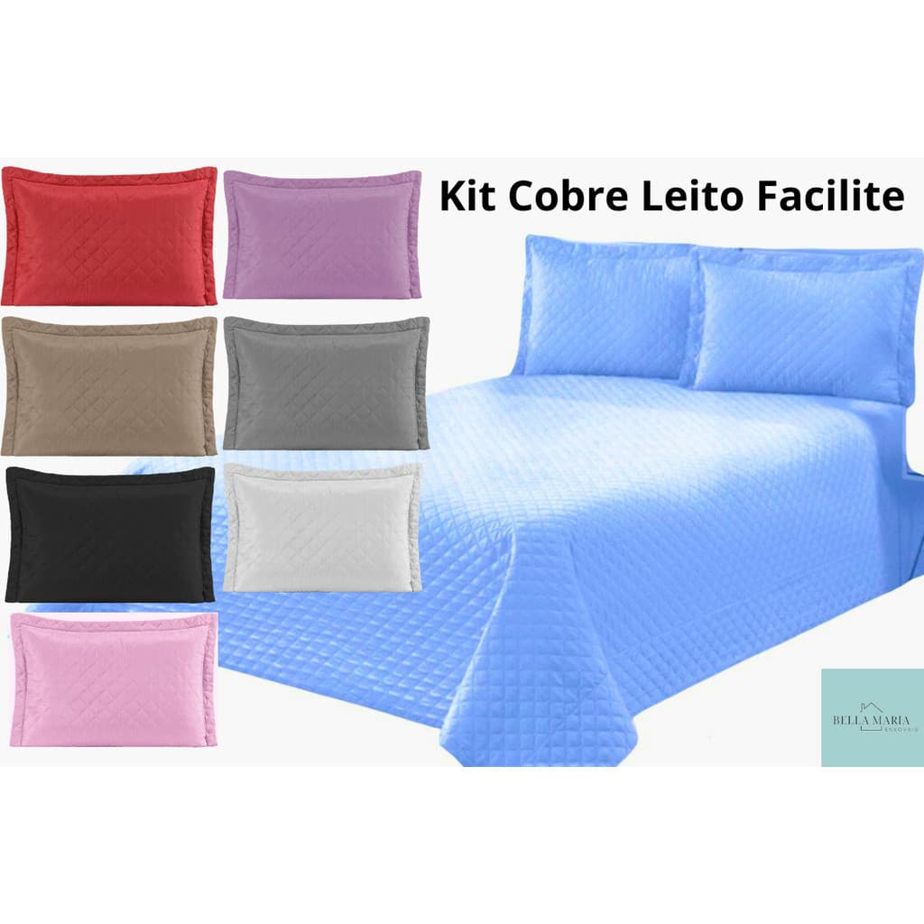 Kit 3 peças Cobre Leito Facilite Cama Casal QUEEN - 1 Cobre Leito + 2 Porta Travesseiros