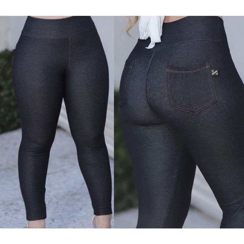 Kit 2 Legging Jeans Cós Alto Fake Jeans com Bolso