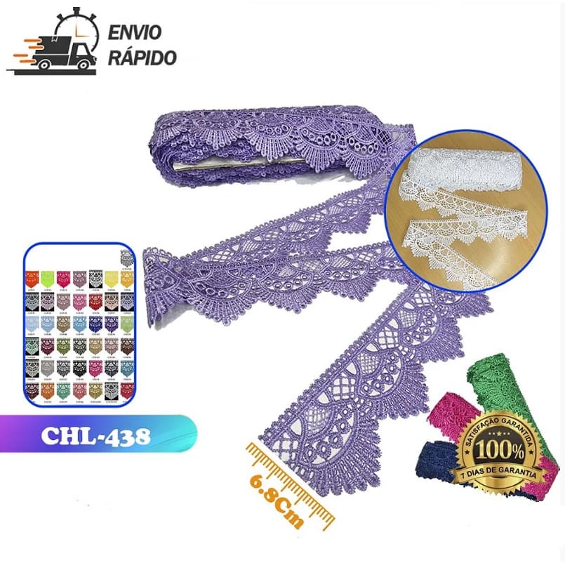 RENDA GUIPIR CHL-438 6.8 CM -  ROLO C/13.7 METROS